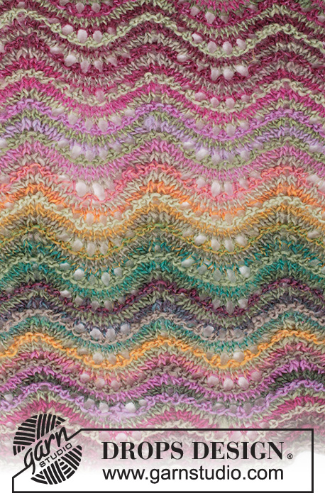 Delightful Waves / DROPS 160-30 - DROPS šátek s vlnkovým vzorem pletený z příze Delight.