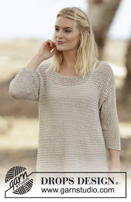 Perly May / DROPS 160-5 - Knitted DROPS jumper in garter st, stockinette st and vent in Bomull-Lin or Paris. Size: S - XXXL.