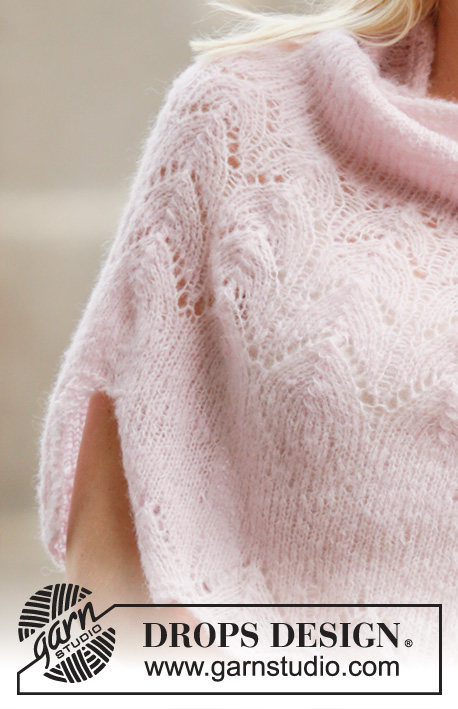 Embrace / DROPS 160-6 - Knitted DROPS poncho with lace pattern in ”Brushed Alpaca Silk”. Size: S - XXXL.