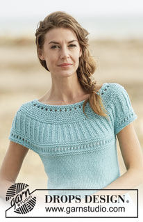 Athena / DROPS 161-11 - Knitted DROPS top with round yoke,in stocking st, garter st with lace pattern, worked top down in ”Paris”. Size: S - XXXL.
