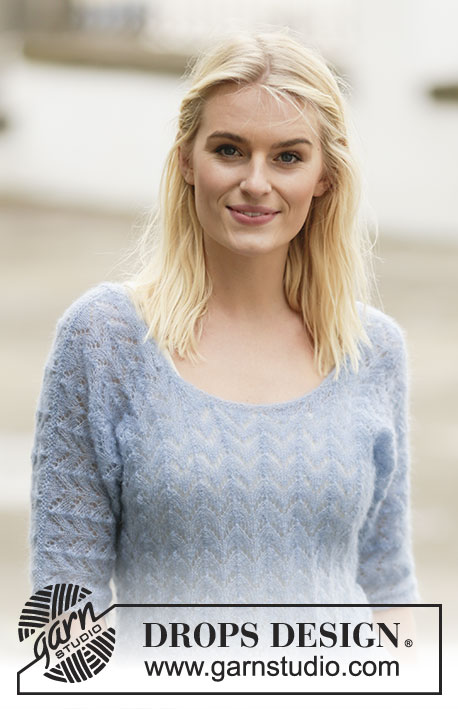 Hannah / DROPS 161-18 - Knitted DROPS jumper with lace pattern in ”Kid-Silk”. Size S-XXXL.