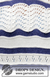 Nautical Waves / DROPS 161-31 - DROPS pulovr s pruhy a vlnkovým vzorem pletený z příze Cotton Light. Velikost: S-XXXL.