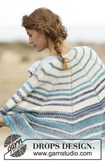 Summer Tide / DROPS 161-35 - Knitted DROPS shawl in garter st with stripes in ”Fabel”.