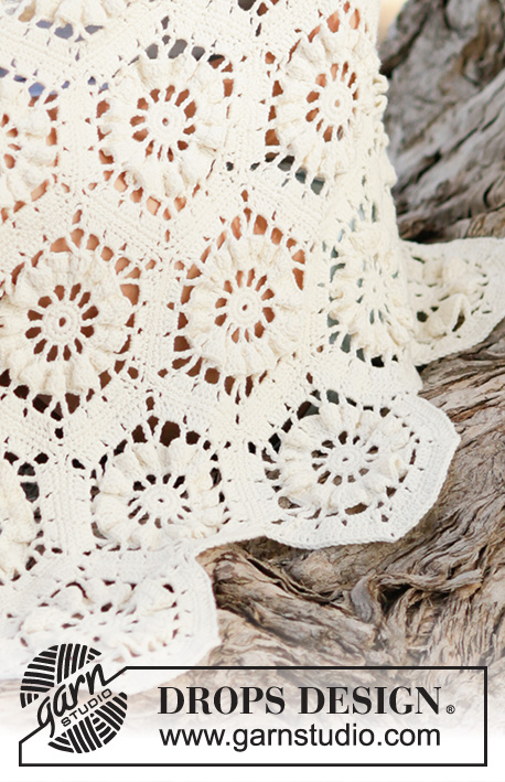 Sunshine / DROPS 162-13 - Crochet DROPS blanket with hexagons in ”Cotton Merino”.