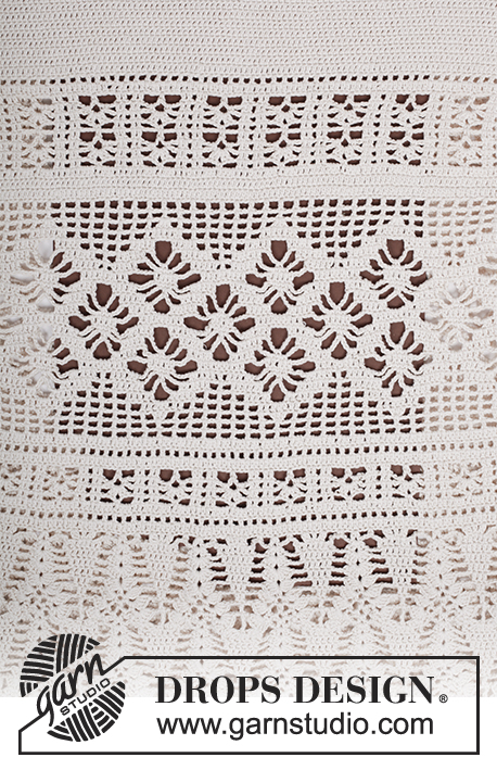 Summer Escape / DROPS 162-18 - Crochet DROPS skirt with trebles, lace pattern, worked top down in ”Safran”. Size S-XXXL.