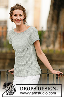 Lady Ascot / DROPS 162-26 - Crochet DROPS top with fan pattern and round yoke, worked top down in ”Cotton Viscose”. Size: S - XXXL.