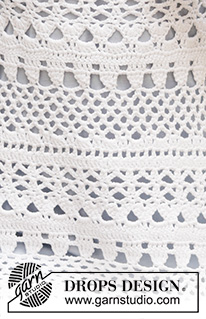 Lacey Days Jumper / DROPS 162-27 - DROPS halenka – pulovr s krajkovým vzorem a kruhovým sedlem háčkovaná shora dolů z příze Cotton Light. Velikost: S-XXXL.