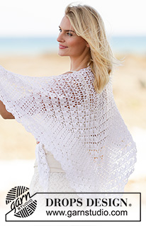 Seaside Romance / DROPS 162-29 - Crochet DROPS shawl with fan pattern in stripes in Cotton Viscose