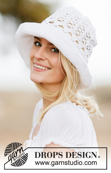 Summer Dream / DROPS 162-30 - Crochet DROPS hat with lace pattern in ”Muskat”.