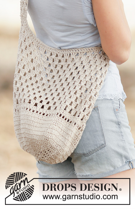 Carry On / DROPS 162-32 - Crochet shoulder bag/tote bag with lace pattern in DROPS Bomull-Lin or DROPS Paris.