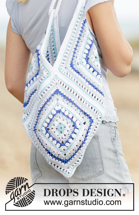 Boho Blue / DROPS 162-33 - Crochet DROPS bag with square pattern in ”Paris”.