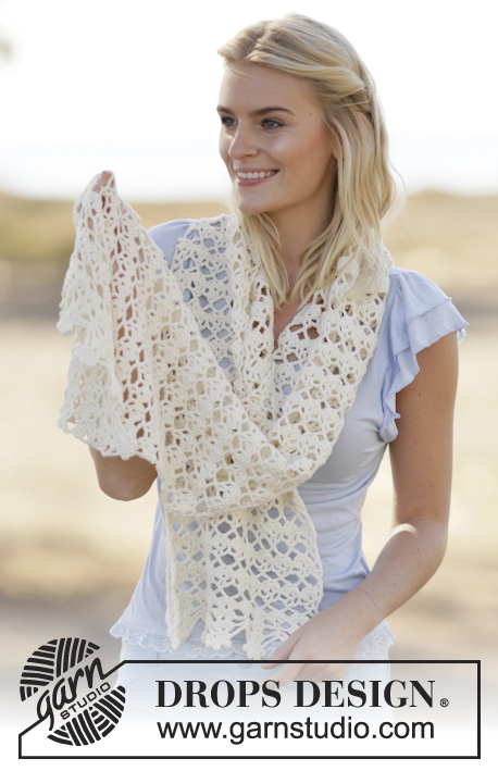 Mary Jo / DROPS 162-8 - Crochet DROPS stole with lace pattern in ”Cotton Light”.