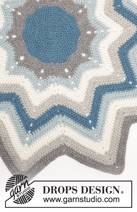 Pole Star / DROPS 163-12 - Crochet DROPS carpet with stripes and zig-zag pattern in Snow.
