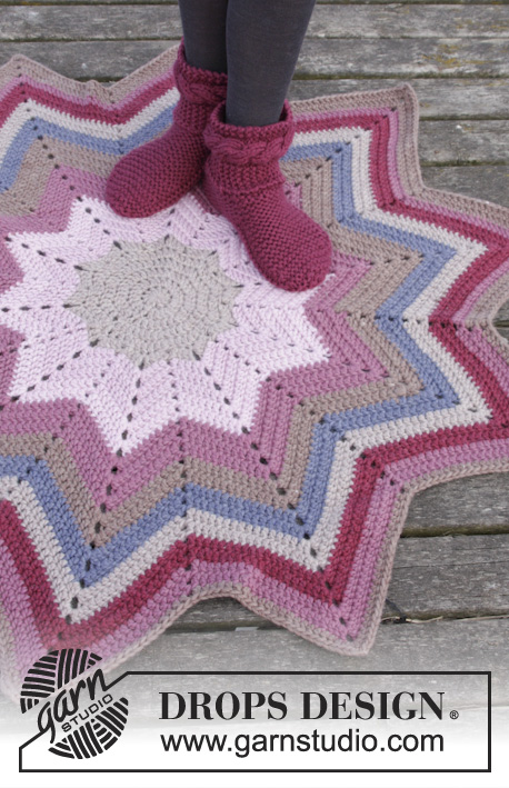 Starlet Rose / DROPS 163-14 - Crochet DROPS carpet with stripes and zig-zag pattern in Snow.