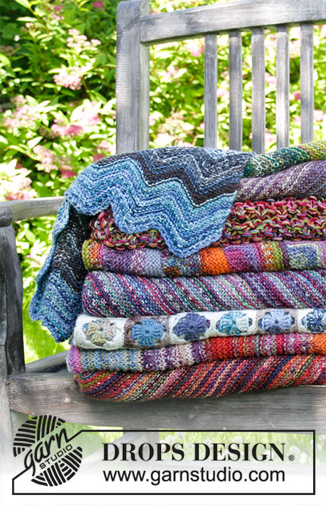 Dancing On The Dock / DROPS 163-8 - Knitted DROPS blanket with stripes and zig-zag in ”Fabel”.