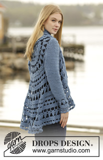 Sea Glass / DROPS 164-16 - Crochet jacket worked in a circle with lace pattern in DROPS Merino Extra Fine or DROPS Sky. Size: S - XXXL.