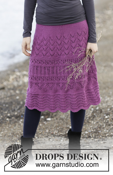 Madison / DROPS 164-18 - Knitted DROPS skirt with lace pattern in ”Cotton Merino”. Size: S - XXXL.