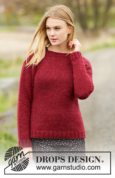 Winter Wine / DROPS 164-20 - Knitted DROPS jumper with rib and raglan in ”Air”. Worked top down. Size: S - XXXL.