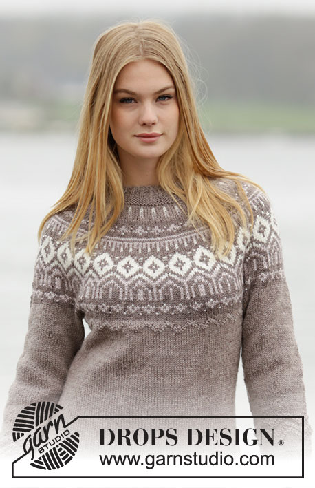 English Afternoon / DROPS 164-23 - Knitted DROPS fitted jumper with round yoke, Nordic pattern and purl stitches, worked top down in ”Karisma”. Size: S - XXXL.