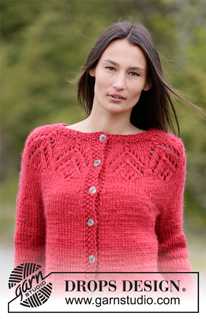 Warm Autumn Cardigan / DROPS 164-4 - Knitted DROPS jacket with lace pattern and round yoke in ”Snow”. Size: S - XXXL.