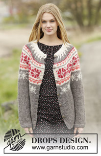 Petunia Cardigan / DROPS 164-44 - Knitted DROPS jacket with round yoke and Nordic pattern, worked top down in 2 strands ”Brushed Alpaca Silk” or 1 strand “Melody”. Size: S - XXXL.