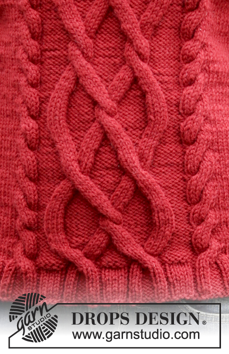 Winter Flame / DROPS 164-46 - Kötött Drops pulóver, csavartmintával és magas nyakkal Alaska fonalból.