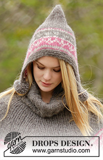 Sweet Winter Hat / DROPS 164-7 - Szett: Kötött DROPS sapka norvég mintával, pomponnal, és lustakötéses szegéllyel, 2 szál ”Brushed Alpaca Silk” fonalból.