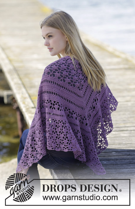 Evening In Paris / DROPS 165-11 - Crochet DROPS shawl with dc and lace pattern in ”BabyAlpaca Silk”.