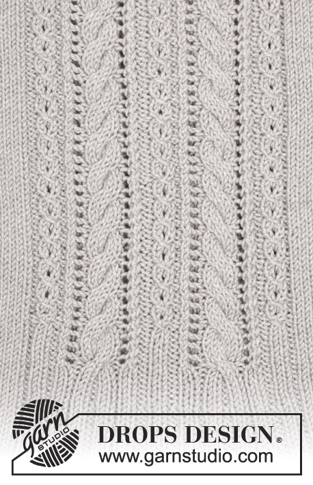 Northern Wind / DROPS 165-16 - Sweter rozpinany z reglanem DROPS z warkoczami, ściegiem ażurowym i wzorem fal, z włóczki „Cotton Merino”. Od S do XXXL.