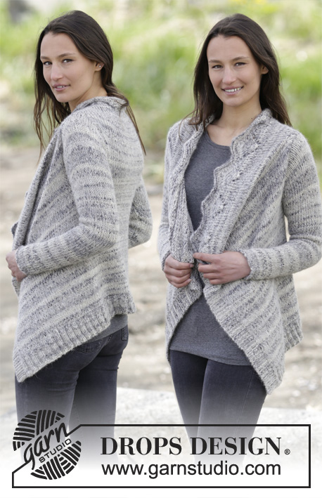Clementine / DROPS 165-22 - Knitted DROPS jacket with lace pattern in Brushed Alpaca Silk and Fabel. Worked top down. Size: S - XXXL.