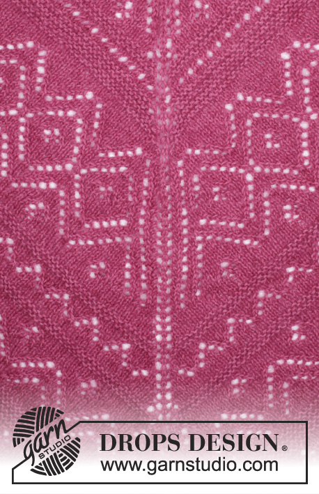 Raspberry Wrap / DROPS 165-4 - DROPS šátek s ažurovým a vroubkovým vzorem pletený z příze Alpaca a Kid-Silk.