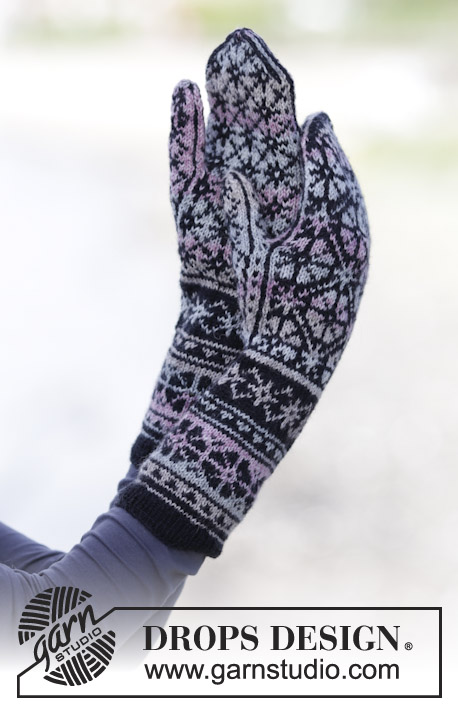 Moonflower Mittens / DROPS 165-42 - Knitted DROPS mittens with Nordic pattern in ”Fabel”.