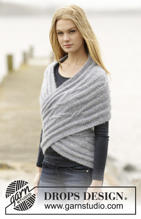 Infinity / DROPS 165-47 - Knitted DROPS shoulder piece with cables and short rows in ”Air”. Size: XS - XXXL.