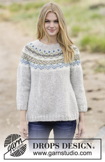Sjona / DROPS 166-1 - Knitted DROPS jumper with round yoke and Nordic pattern in ”Air”. Size: S - XXXL.
