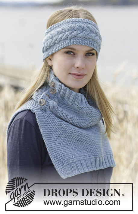 Linette / DROPS 166-16 - Set consists of: Knitted DROPS head band and neck warmer in garter st with cables in ”Big Merino”.