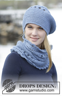Winter Flower / DROPS 166-21 - Set consists of: Crochet DROPS beret and neck warmer with lace pattern in ”Lima”.