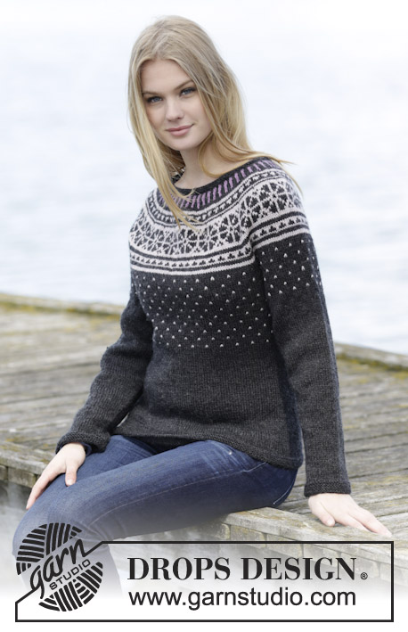 Starry Night Jumper / DROPS 166-23 - Knitted DROPS jumper with round yoke and Nordic pattern, worked top down in ”Karisma”. Size: S - XXXL.