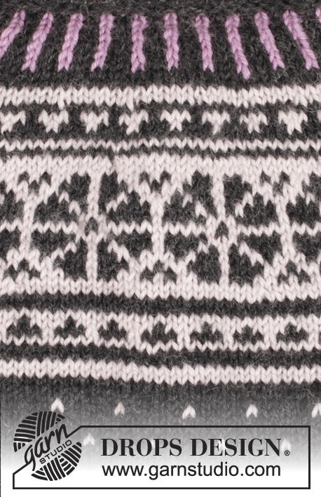 Starry Night Jumper / DROPS 166-23 - Sweter DROPS z zaokrąglonym karczkiem i żakardem norweskim, przerabiany z góry na dół (top down), z włóczki „Karisma”. Od S do XXXL.
