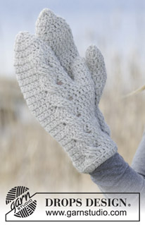 Snowdrift Gloves / DROPS 166-31 - Crochet DROPS mittens with cable in ”Nepal”.
