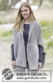 Afternoon Hug / DROPS 166-40 - Knitted DROPS jacket in garter st with dropped sts and shawl collar in ”Alpaca Bouclé”. Size: S-XXXL