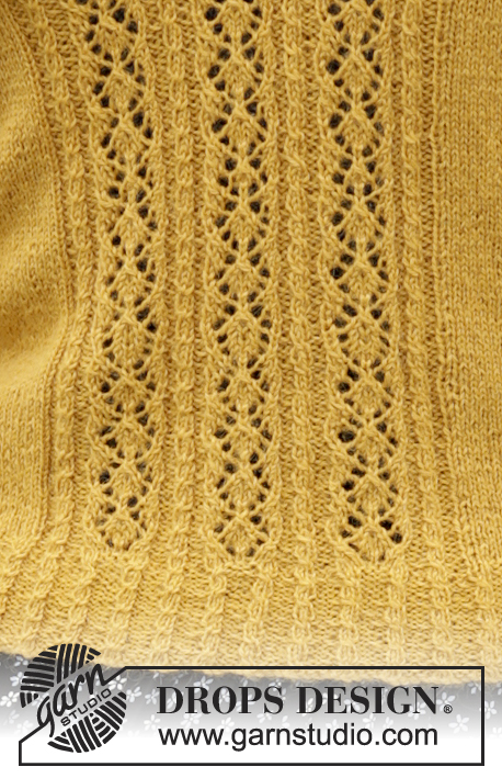 Sweet As Honey / DROPS 166-42 - Knitted DROPS jacket with lace pattern, small cables and raglan in ”Alpaca”. Size: S - XXXL.