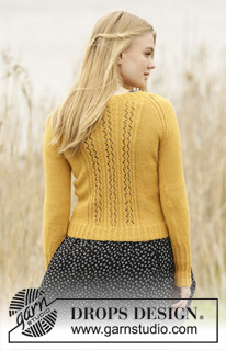 Sweet As Honey / DROPS 166-42 - Knitted DROPS jacket with lace pattern, small cables and raglan in ”Alpaca”. Size: S - XXXL.