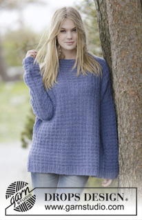 Fair & Squares / DROPS 166-48 - Knitted DROPS jumper with texture, high collar, vent in the sides and rib in 2 strands ”Brushed Alpaca Silk”. Size: S - XXXL.