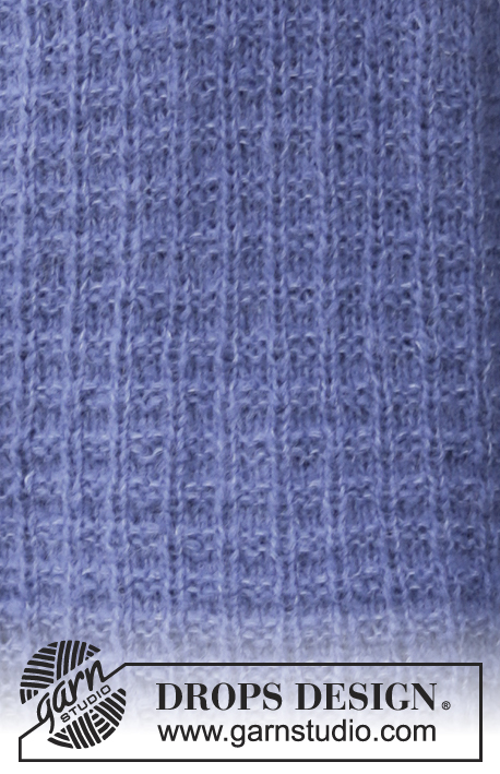 Fair & Squares / DROPS 166-48 - DROPS pulovr se stojáčkem a postranními rozparky pletený plastickým vzorem z dvojité příze Brushed Alpaca Silk. Velikost: S-XXXL.