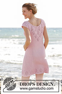 Beach Date / DROPS 167-1 - Strikket DROPS kjole i ”Muskat” med rundfelling og hullmønster, strikket ovenfra og ned. Str S - XXXL.
