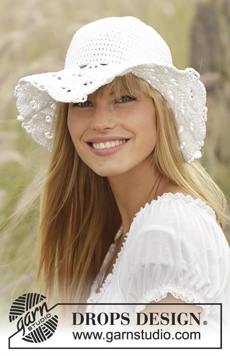 Country Girl / DROPS 167-7 - Hæklet DROPS hat i ”Muskat” med viftemønster