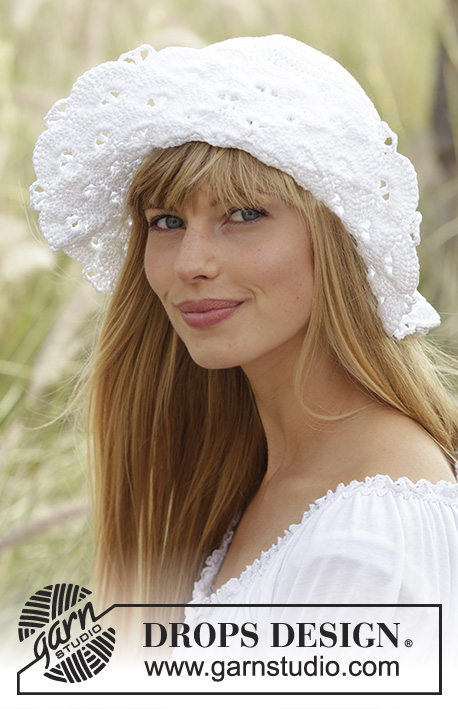 Country Girl / DROPS 167-7 - Hæklet DROPS hat i ”Muskat” med viftemønster
