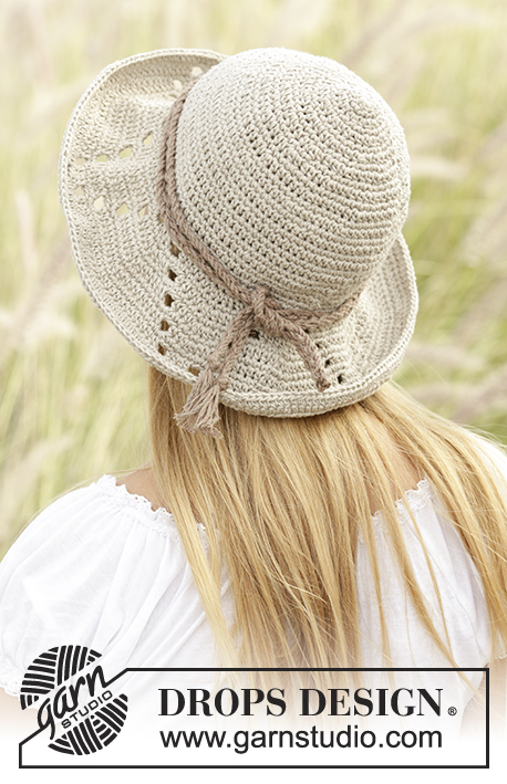 My Girl / DROPS 167-8 - Crochet DROPS hat with lace pattern in Bomull-Lin or Paris.