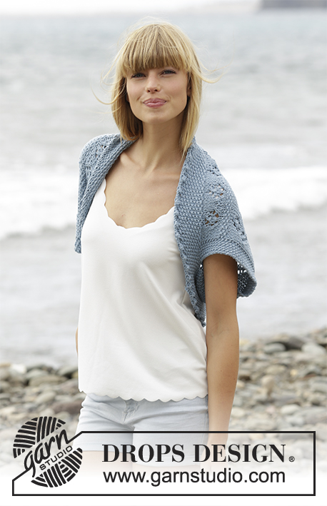 Beach Bolero / DROPS 168-10 - Knitted DROPS shoulder piece with lace pattern and seed st in ”Big Merino”. Size S-XXXL.