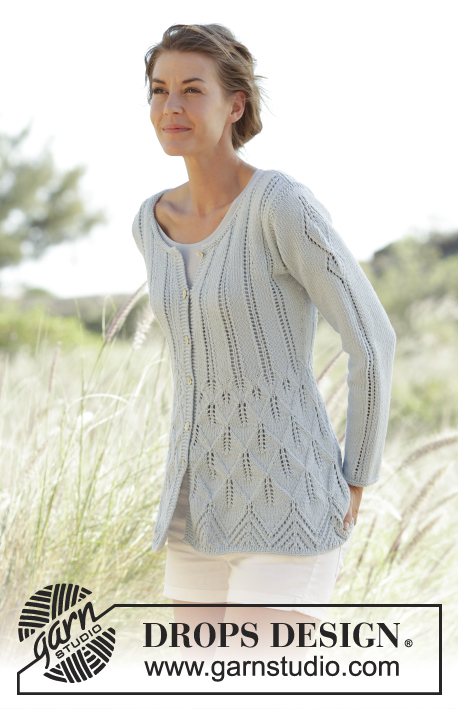 Mercy / DROPS 168-7 - Knitted DROPS fitted jacket with leaf pattern, worked top down in “Cotton Light”. Size: S - XXXL.